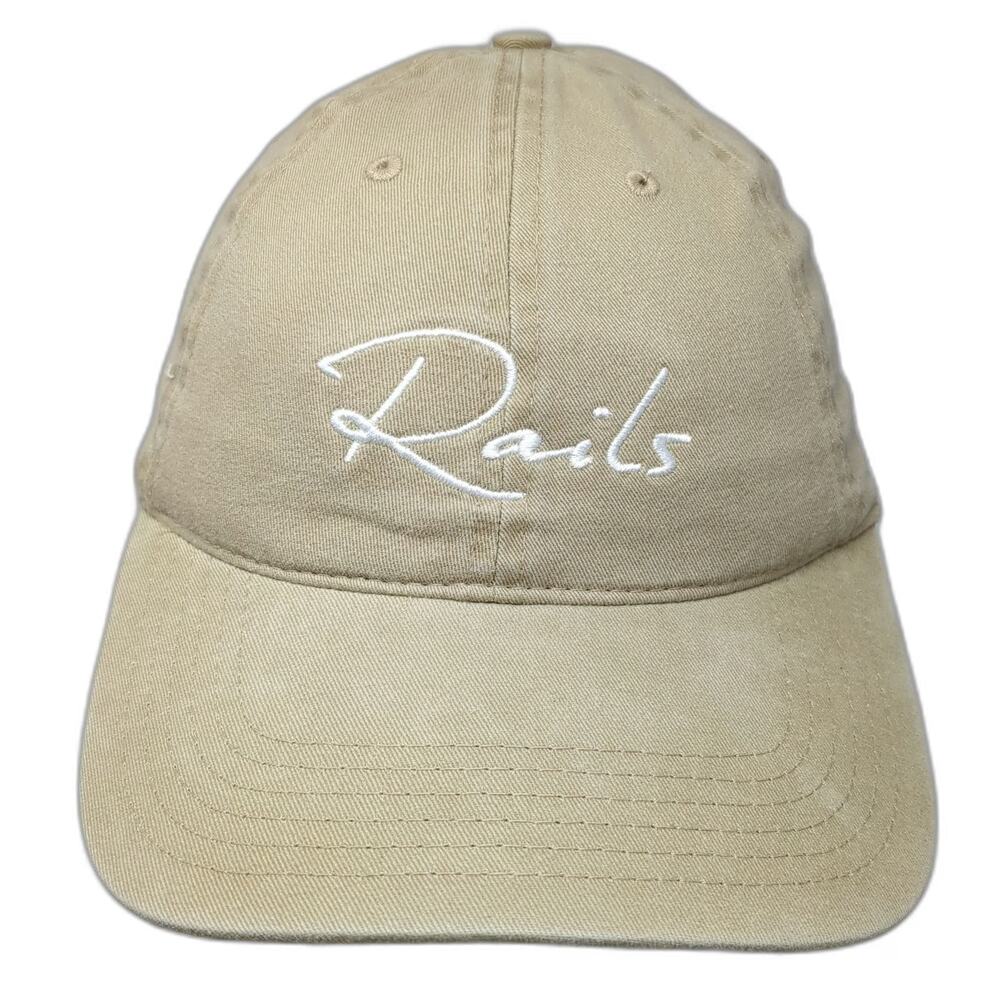Rails Baseball Cap Beige One Size Script Logo EST. 2009 Cotton Slideback Hat LA